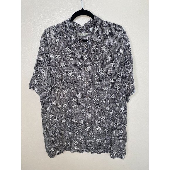 Batak Bay Mens‎ Hawaiian Shirt 2XLT Tropical Palm Print Black/White Rayon - Picture 2 of 7